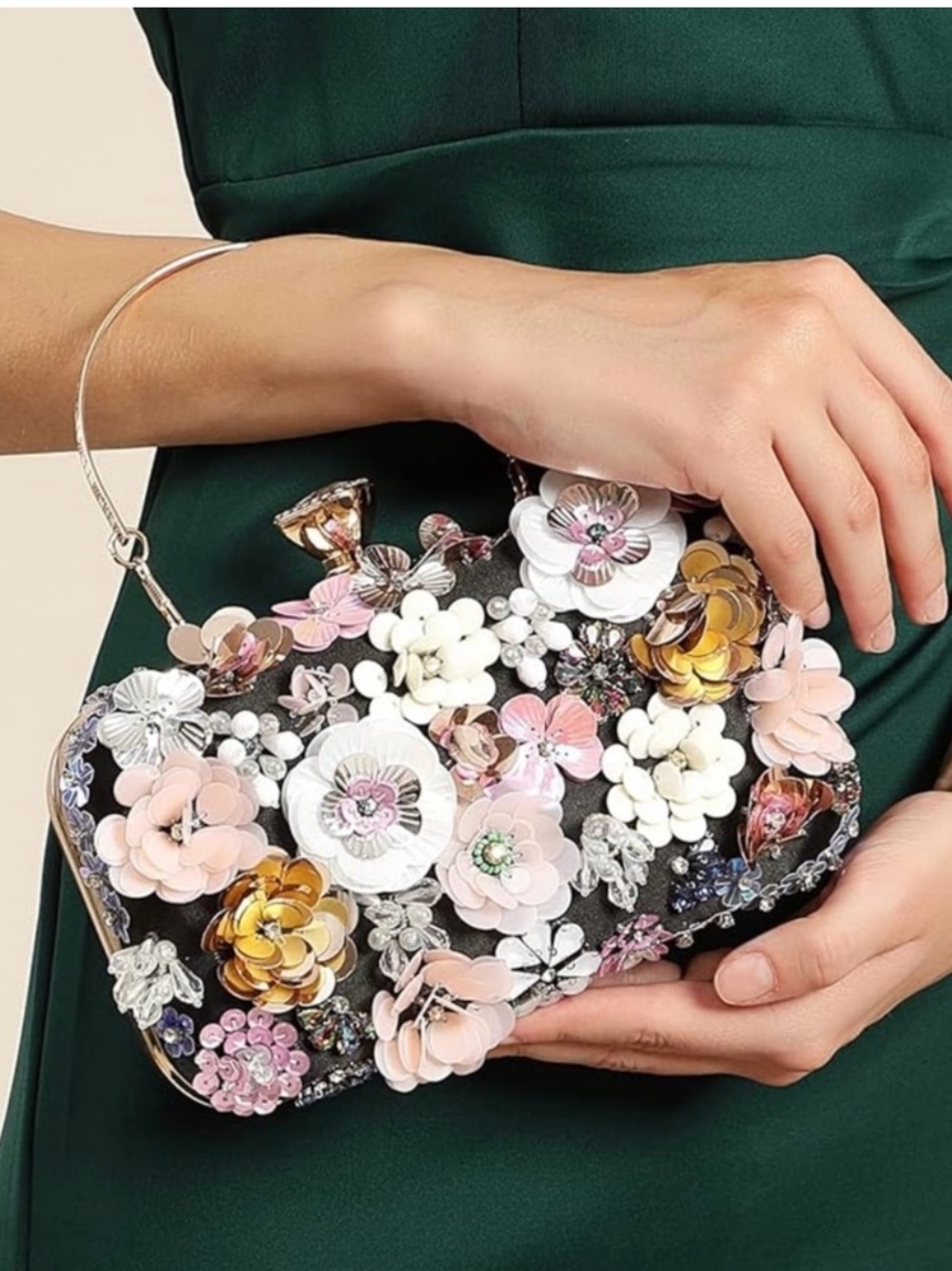 Bebe Black Multi Floral Clutch NEW - Picture 3 of 9